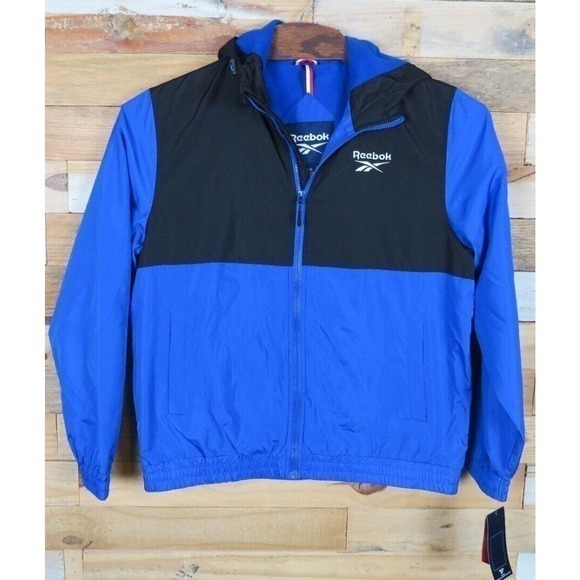 NWT Reebok Men's Fleece Lined Windbreaker Jacket Blue Black Sz Large MSRP $125 - Picture 3 of 7